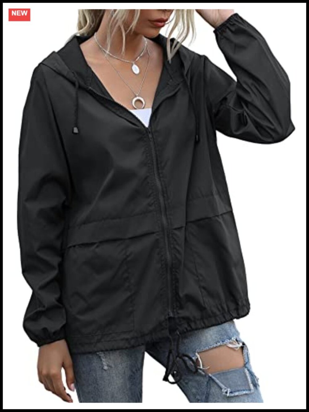Women's Lightweight Waterproof Rain Jacket with Hood - Picture 1 of 6